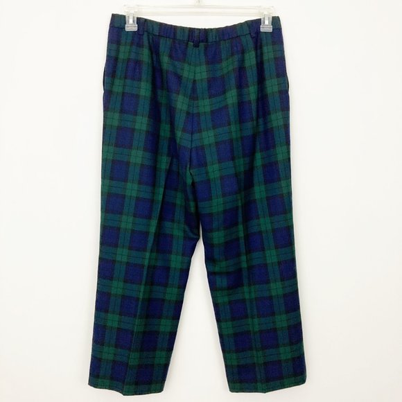 Pendleton Virgin Wool Black Watch Plaid Tartan Pants Size 12 Green Navy Lined - Picture 2 of 11